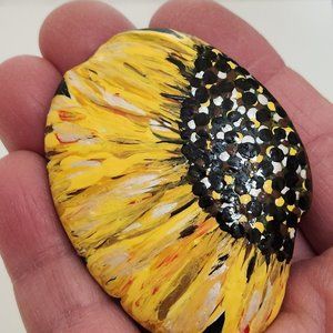 Sunflower Meditation Stone Rainbow Mandala Dot Art